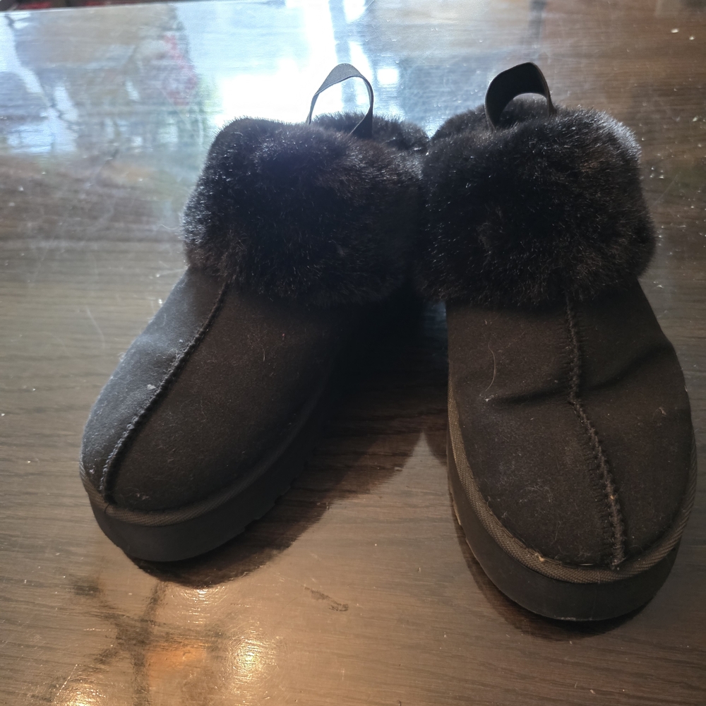 Women's Faux-Fur Cuff Slip-On Loafers - Black Back Strap Size 40